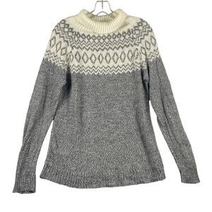 Harmony Sweater Women L Fair Isle Alpaca Wool‎ Blend Cowl Neck Wool Gray White